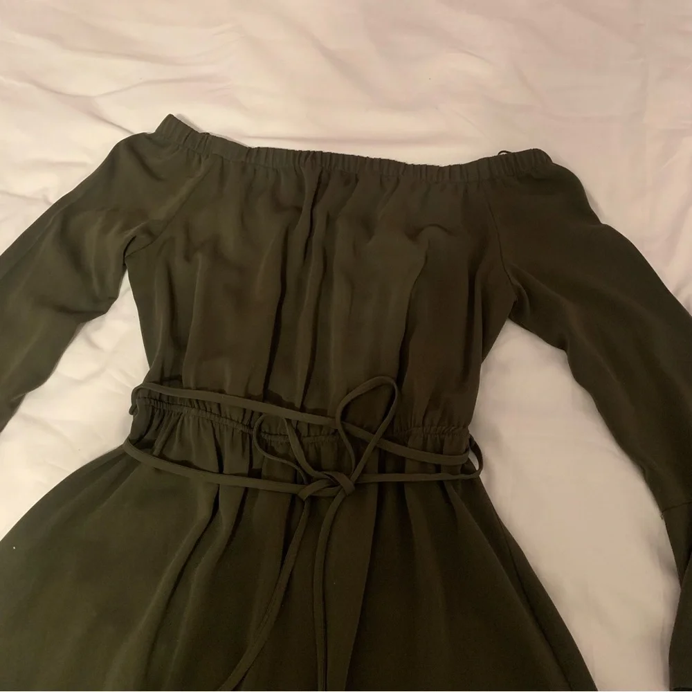 Elegant Khaki Off-Shoulder Princess Dress | Resort Chic | Coastal Luxe Style - Picture 4 of 7